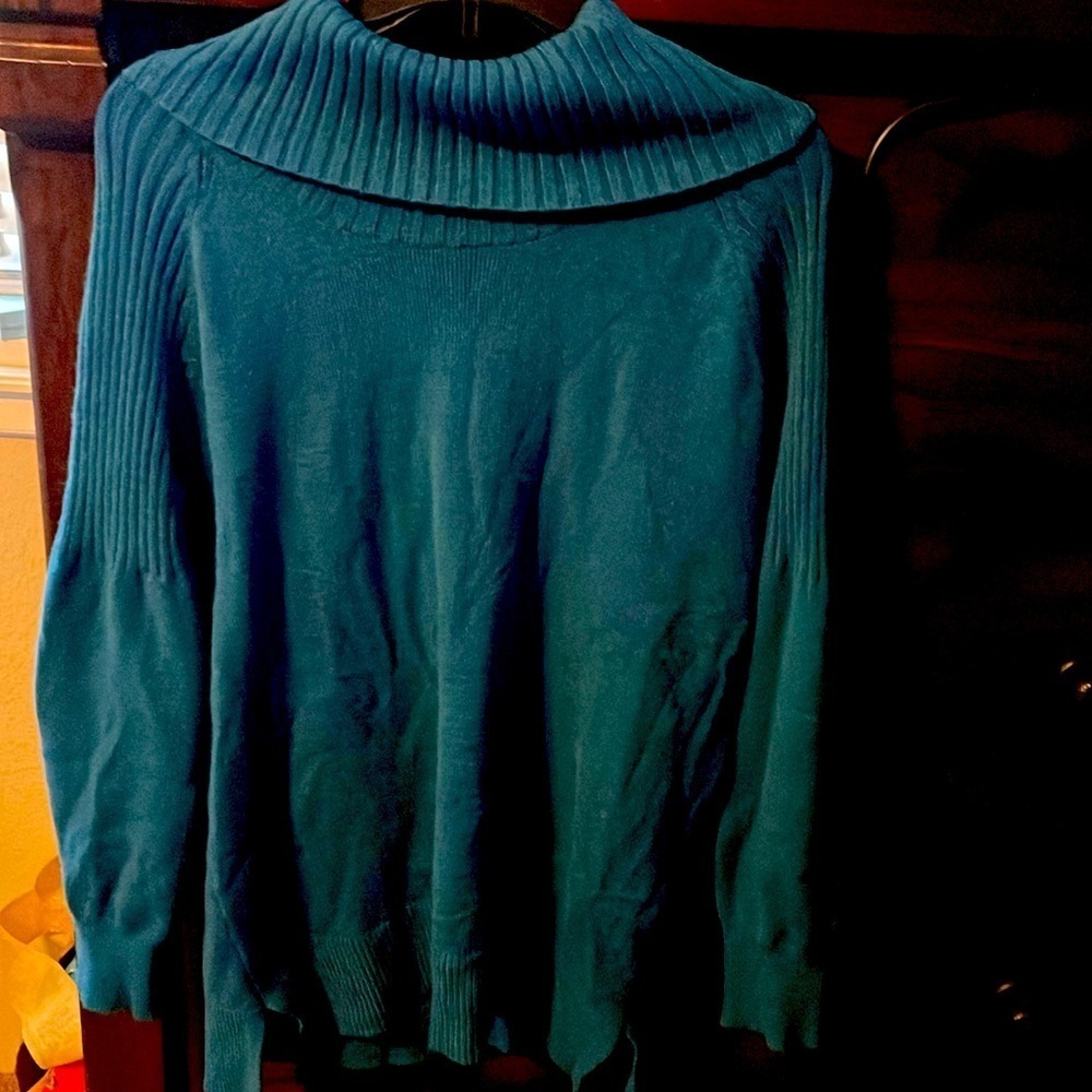 89th + Madison Teal Cowl Neck Ribbed Sleeve‎ Sweater Women's Large Preppy Chic